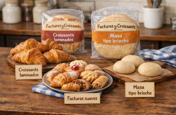Croissants folhados e massas doces sobre a mesa